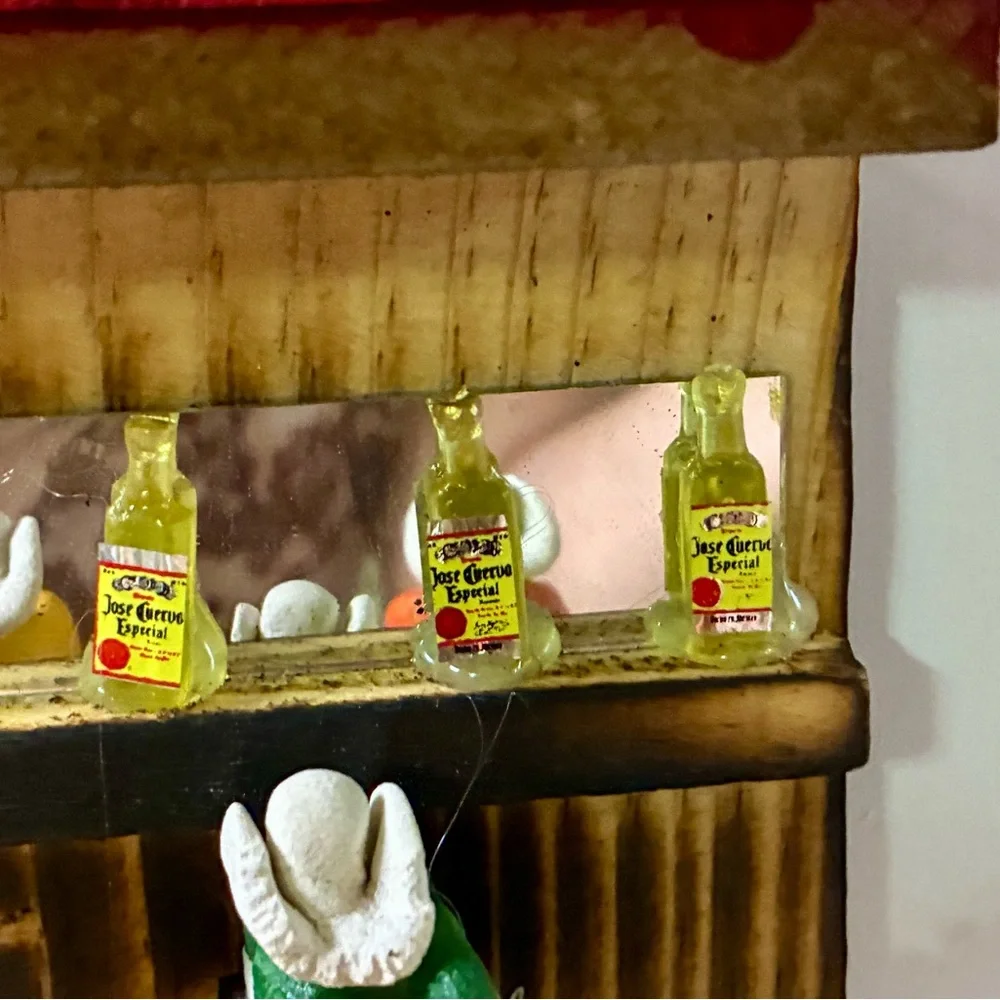 Rustic Mini Bar Wall Keyholder Decor with Yellow, Orange & Green Figures